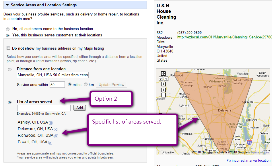 Areas Served List